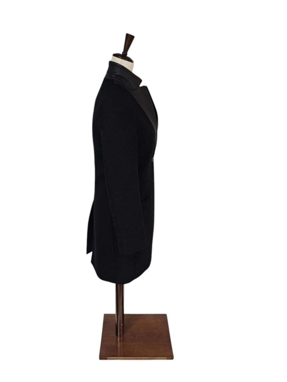 AllSaints Leni Lea Wool Black Leather Trim Collar Peacoat 4 Preowned - Picture 7 of 10